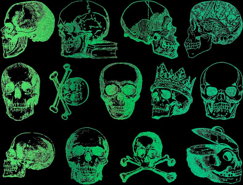 Glow-in-the-Dark Skulls decal design in Glow for glow glassware & enamel