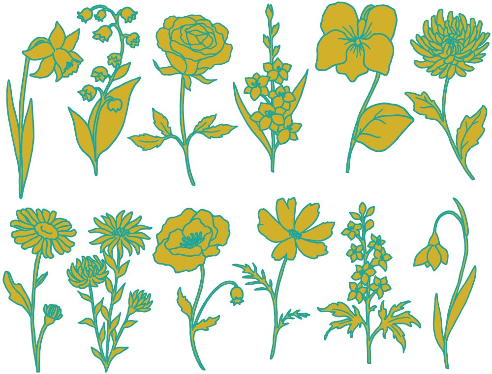 Two-Color Garden Flowers Decals - Ceramic Cone 017 - Fused Glass - Enamel