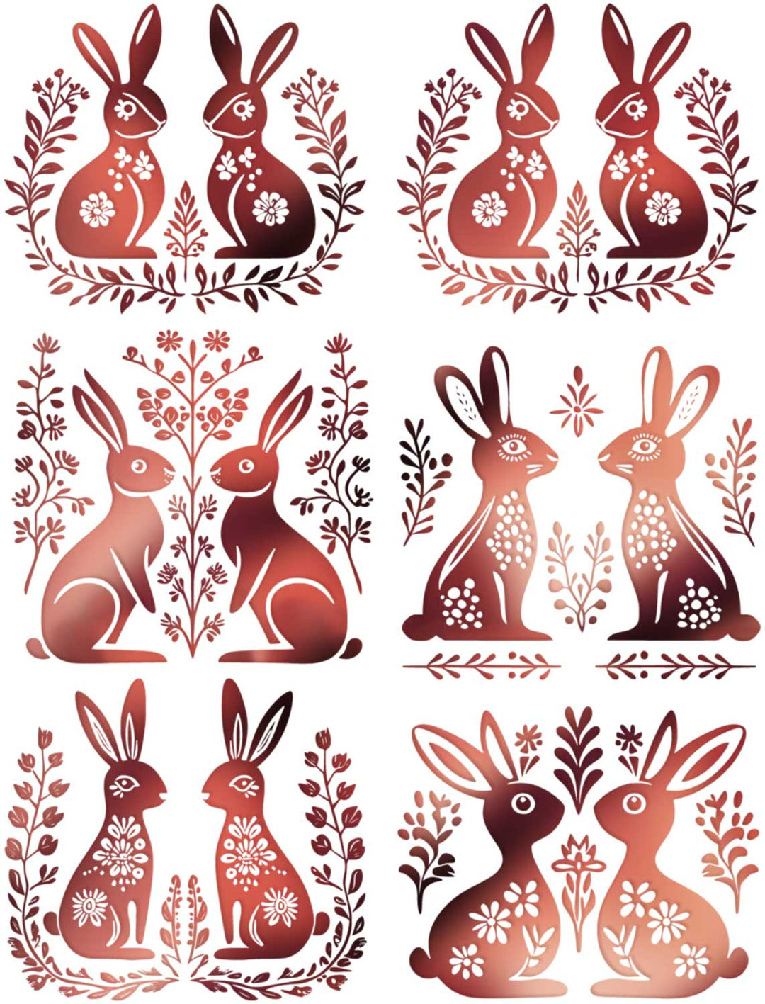 Folk Art Bunny Decals - Ceramic Cone 017 - Fused Glass - Enamel