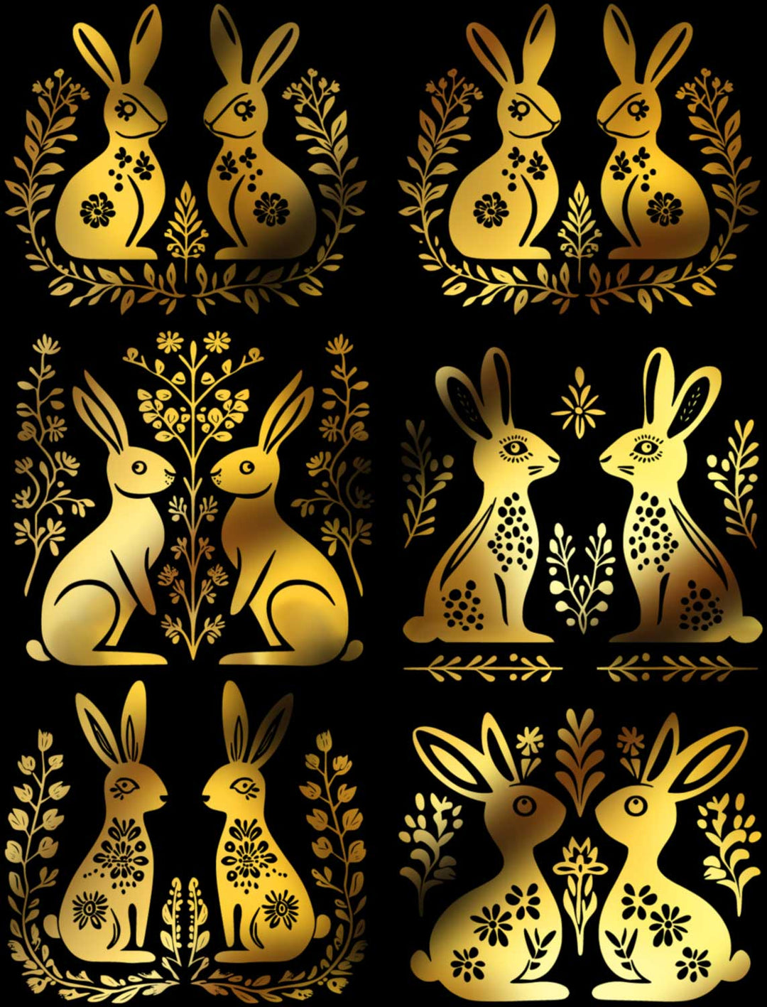 Folk Art Bunny Decals - Ceramic Cone 017 - Fused Glass - Enamel