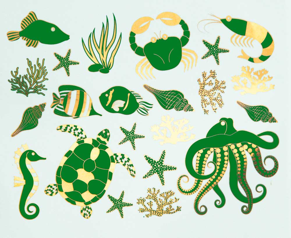 Décalcomanies de créatures marines mélangées bicolores - Céramique Cône 017 - Verre fusionné - Émail