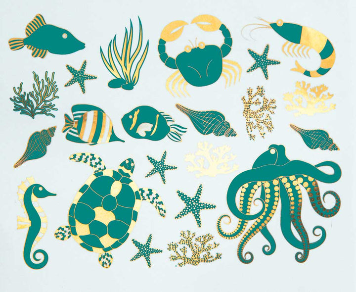 Décalcomanies de créatures marines mélangées bicolores - Céramique Cône 017 - Verre fusionné - Émail