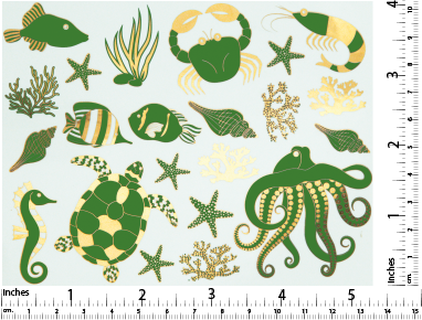 Décalcomanies de créatures marines mélangées bicolores - Céramique Cône 017 - Verre fusionné - Émail