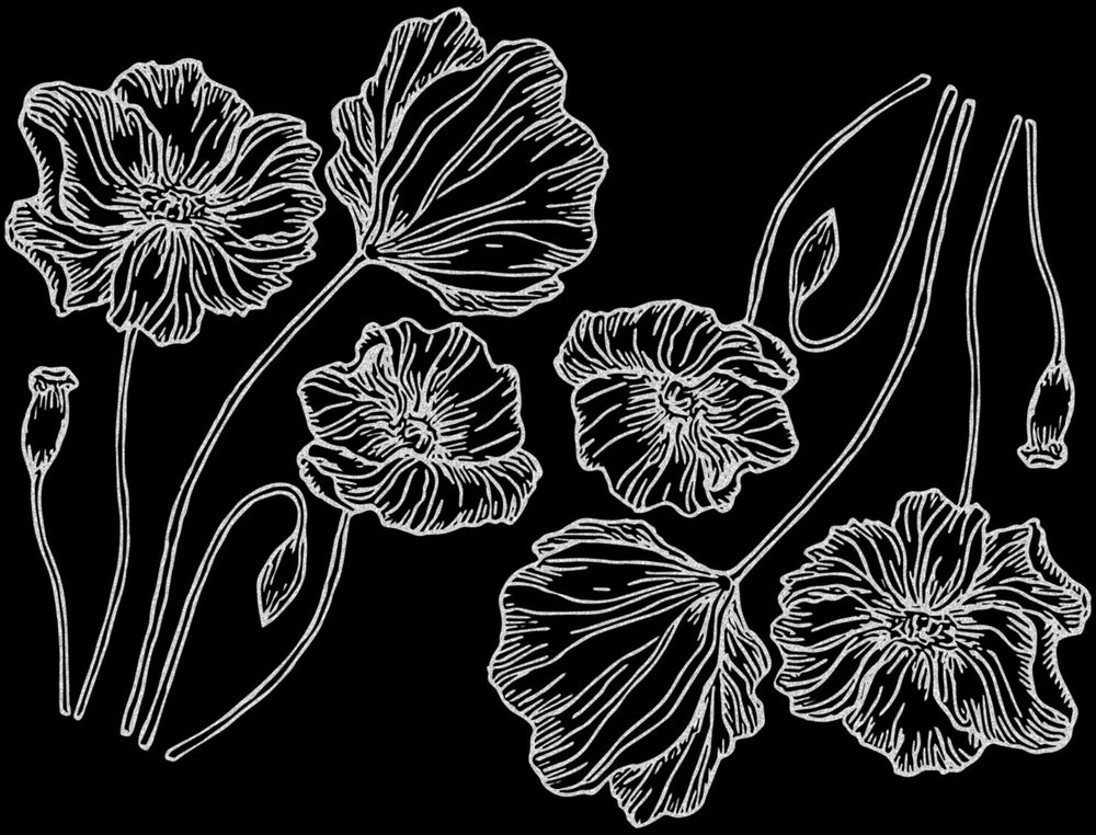 Poppy decal design in Mica White for ceramic, glass & enamel