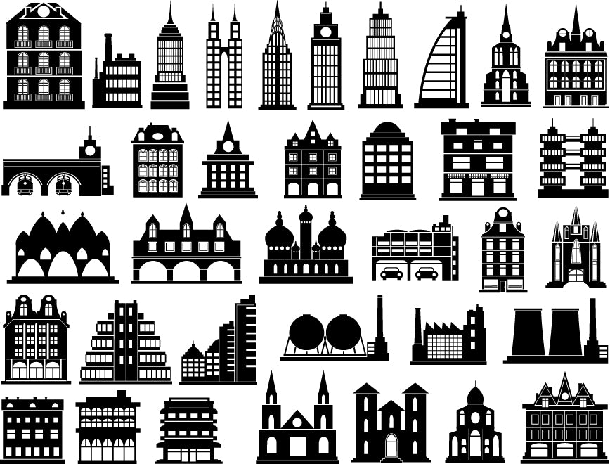 Architectural Skyline Building Decals - Glassware - Enamel – Milestone ...