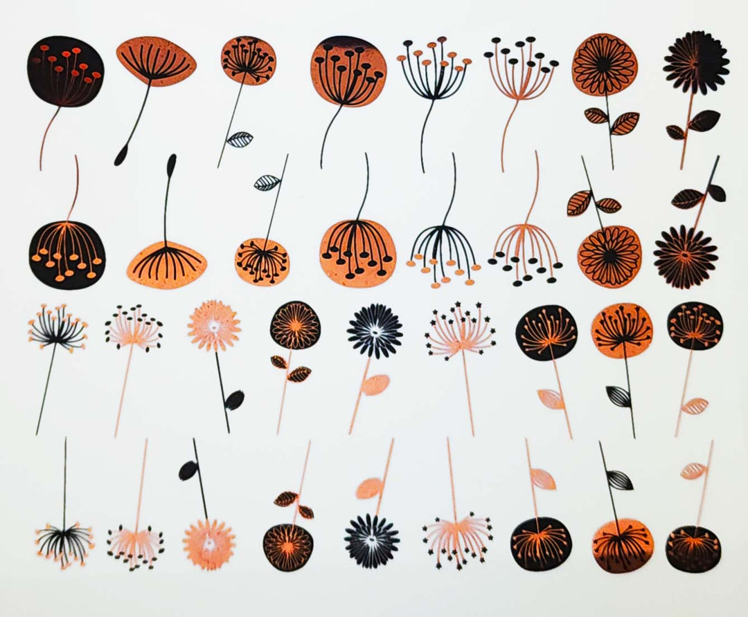 Décalcomanies de fleurs modernes bicolores - Céramique Cône 017 - Verre fusionné - Émail