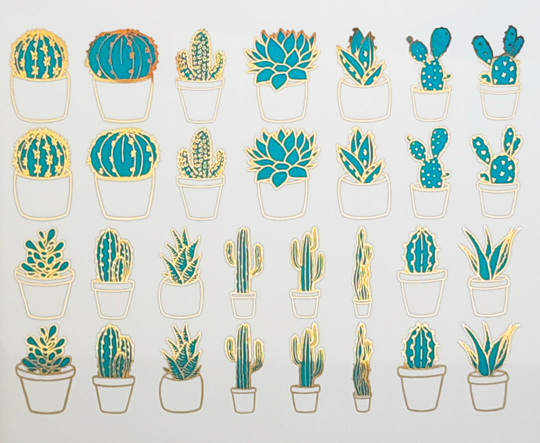 Décalcomanies de cactus et de succulentes bicolores - Céramique Cône 017 - Verre fusionné - Émail