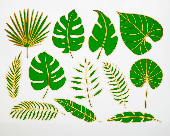 Zweifarbige Aufkleber mit tropischen Blättern - Keramikkegel 017 - Geschmolzenes Glas