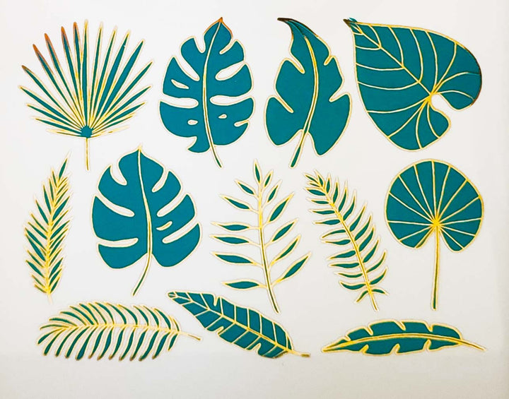 Zweifarbige Aufkleber mit tropischen Blättern - Keramikkegel 017 - Geschmolzenes Glas