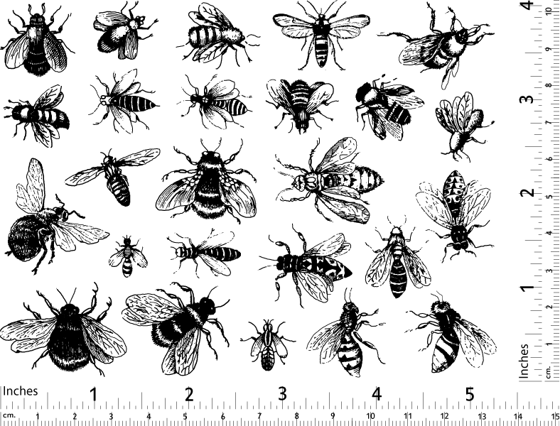 Two-Color Vintage Bee Decals - Ceramic Cone 017 - Fused Glass- Enamel