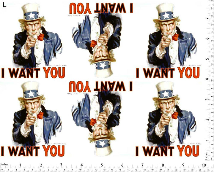 Oncle Sam : « Je vous veux » Décalcomanies - Non adapté pour Produits Alimentaires - Céramique Cône 017 - Verre fusionné - Émail