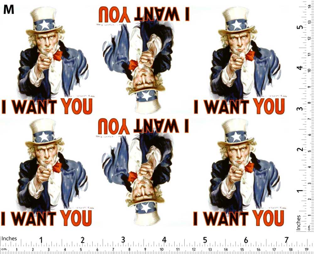 Oncle Sam : « Je vous veux » Décalcomanies - Non adapté pour Produits Alimentaires - Céramique Cône 017 - Verre fusionné - Émail