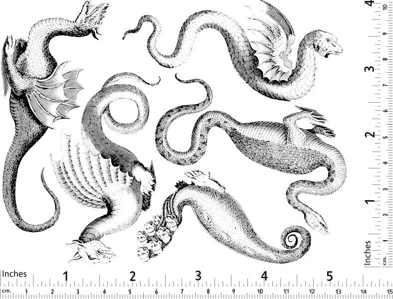 Aufkleber mit mythologischen Bestien und Drachen - Glaswaren - Emaille