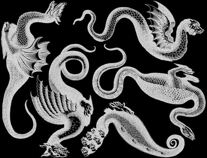 Aufkleber mit mythologischen Bestien und Drachen - Glaswaren - Emaille