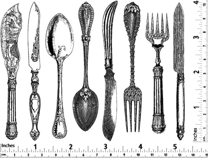 Antique Silverware Decals - Ceramic Cone 06 - Inglaze