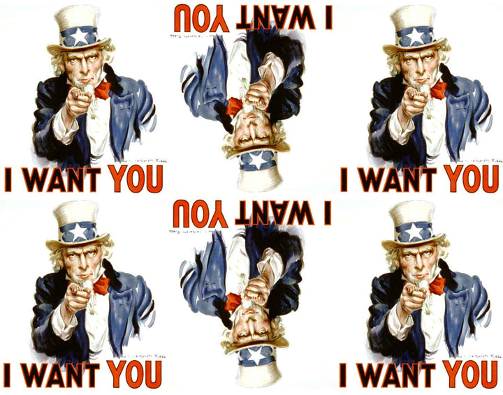Oncle Sam : « Je vous veux » Décalcomanies - Non adapté pour Produits Alimentaires - Céramique Cône 017 - Verre fusionné - Émail