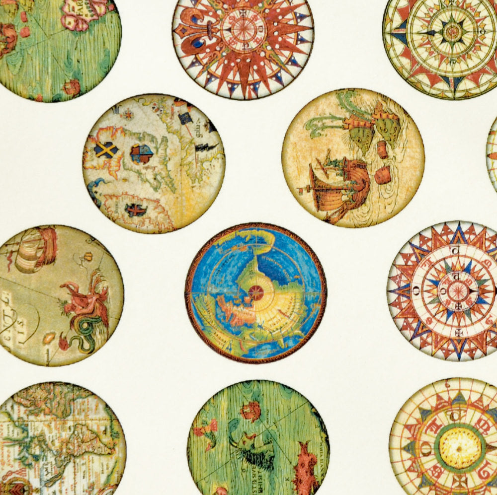 Antique Map Circle Decals - Not Food Safe - Cone 017 - Fused Glass 