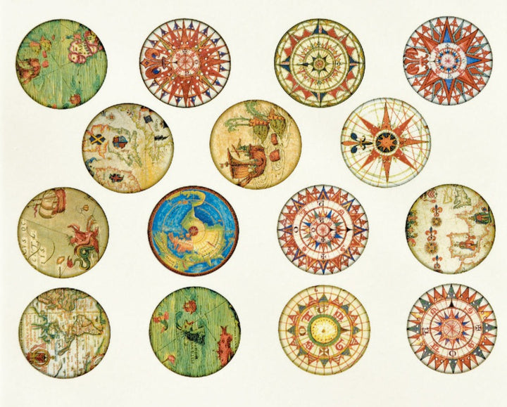 Antique Map Circle Decals - Not Food Safe - Cone 017 - Fused Glass 